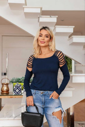Blusa de manga longa com decote quadrado Gladiadora
