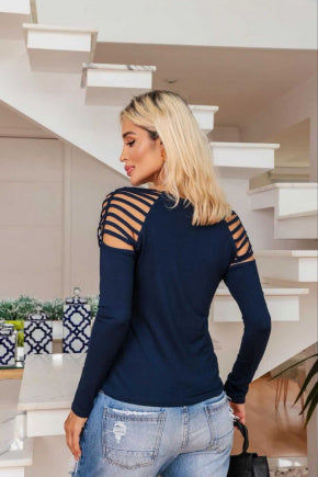 Blusa de manga longa com decote quadrado Gladiadora