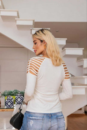 Blusa de manga longa com decote quadrado Gladiadora