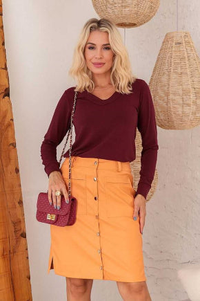 Blusa de manga longa com decote em V Hope