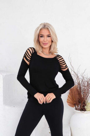 Blusa de manga longa com decote quadrado Gladiadora