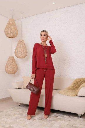 Conjunto de calça reta com blusa de manga longa Vanessa