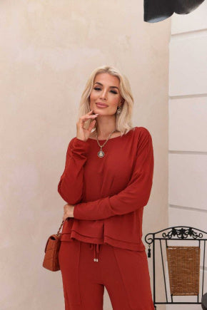 Conjunto de calça reta com blusa de manga longa Vanessa