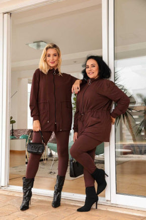 Conjunto de calça skinny e parka com zíper Fernanda
