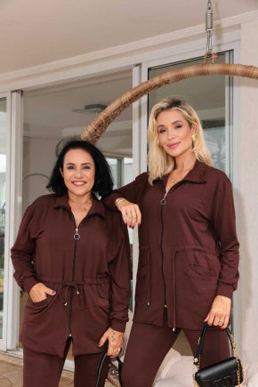 Conjunto de calça skinny e parka com zíper Fernanda