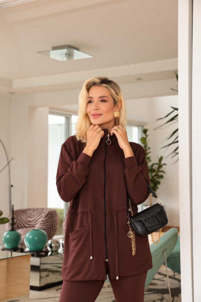 Conjunto de calça skinny e parka com zíper Fernanda