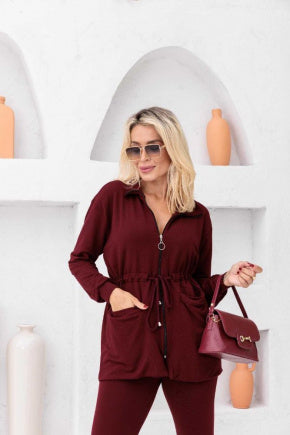 Conjunto de calça skinny e parka com zíper Fernanda