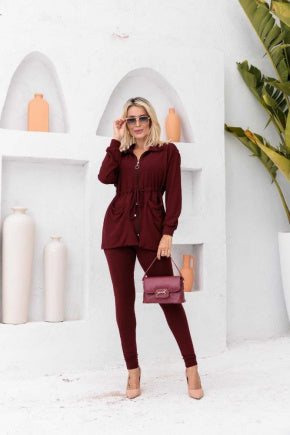 Conjunto de calça skinny e parka com zíper Fernanda