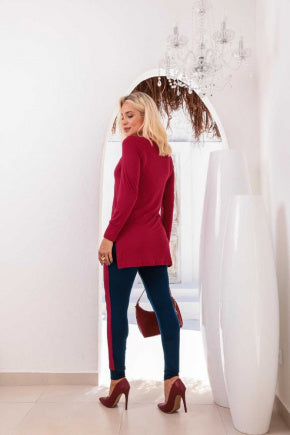 Conjunto de calça reta com blusa manga longa decote redondo Laura