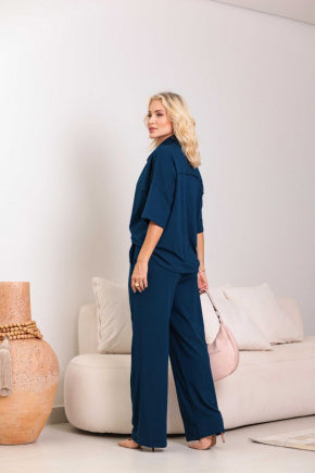 Conjunto de calça pantalona com manga curta e gola boba Lizandra