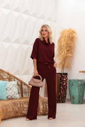 Conjunto de calça pantalona com manga curta e gola boba Lizandra