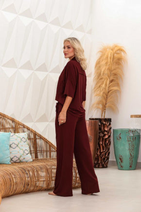 Conjunto de calça pantalona com manga curta e gola boba Lizandra