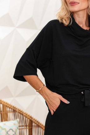 Conjunto de calça pantalona com manga curta e gola boba Lizandra