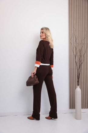 Conjunto de calça reta e blusa decote quadrado com manga 7/8 Simone
