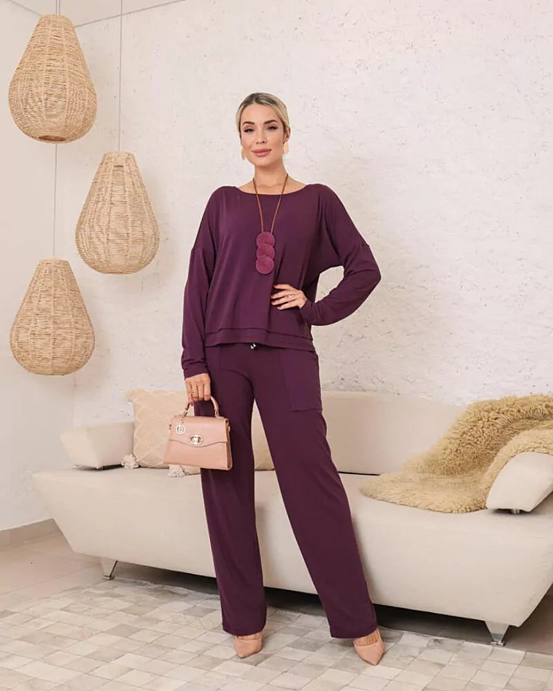 Conjunto de calça reta com blusa de manga longa Vanessa