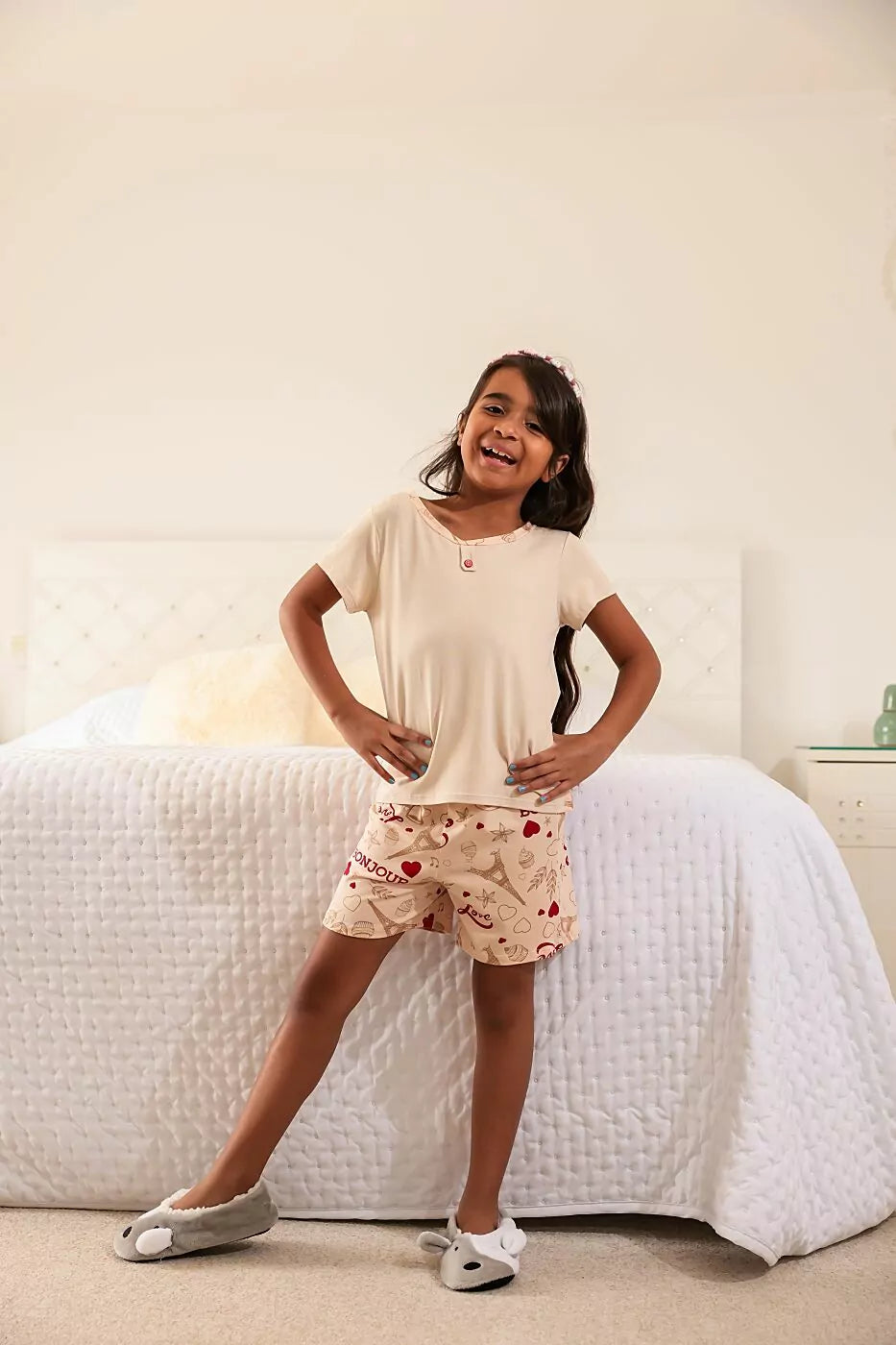Pijama infantil de shorts e blusa manga curta Sonho Doce Filha