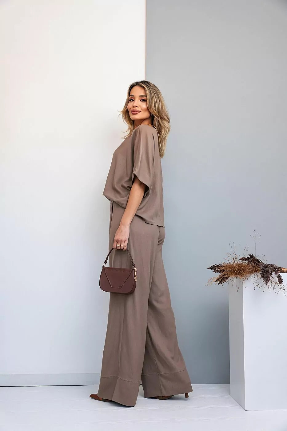 Conjunto de calça pantalona e blusa manga curta Lívia