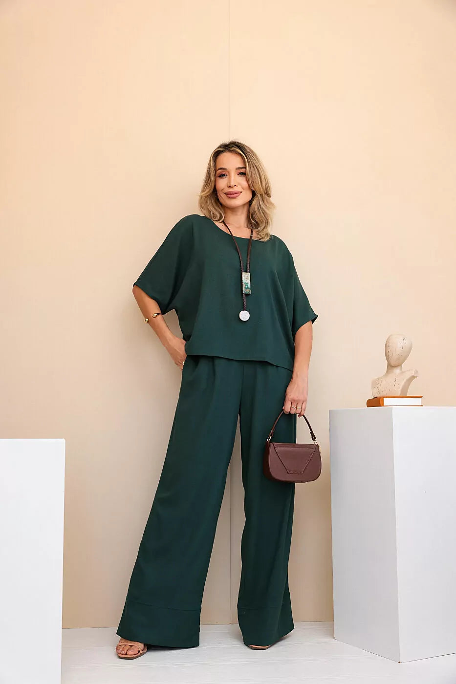 Conjunto de calça pantalona e blusa manga curta Lívia