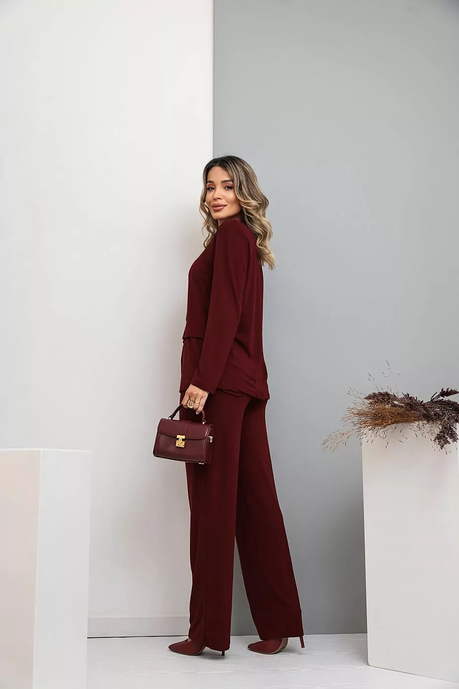 Conjunto de calça reta com blusa de manga longa Rose