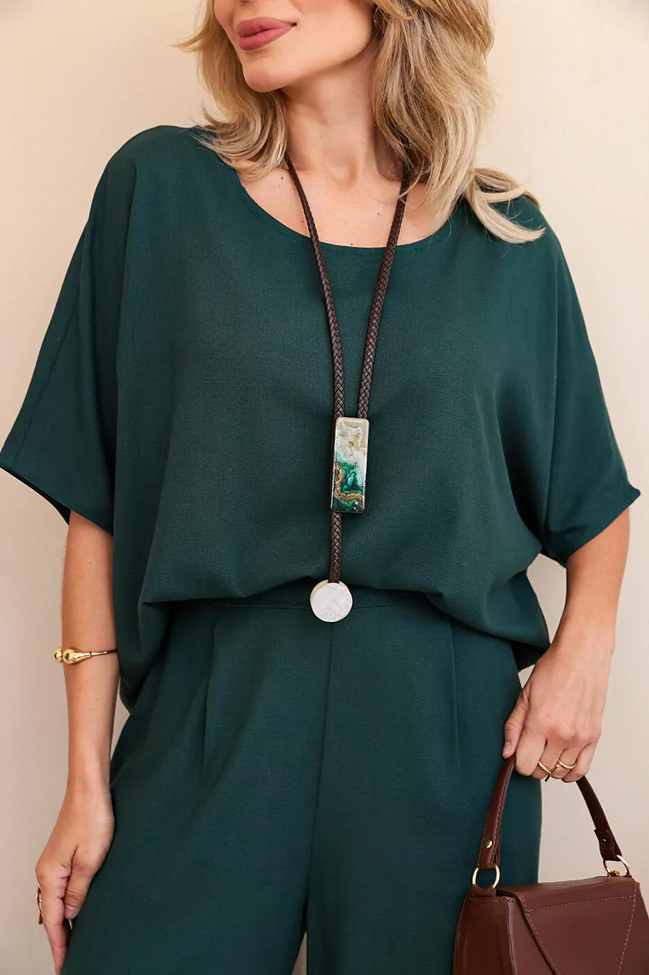 Conjunto de calça pantalona e blusa manga curta Lívia