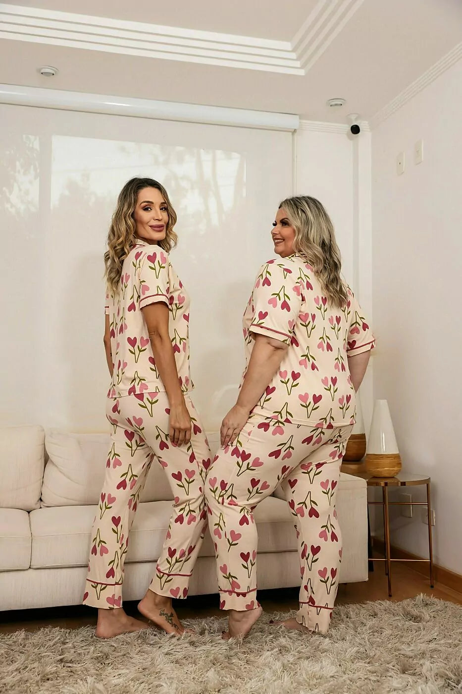 Pijama de calça e camisa com botões manga curta Celeste