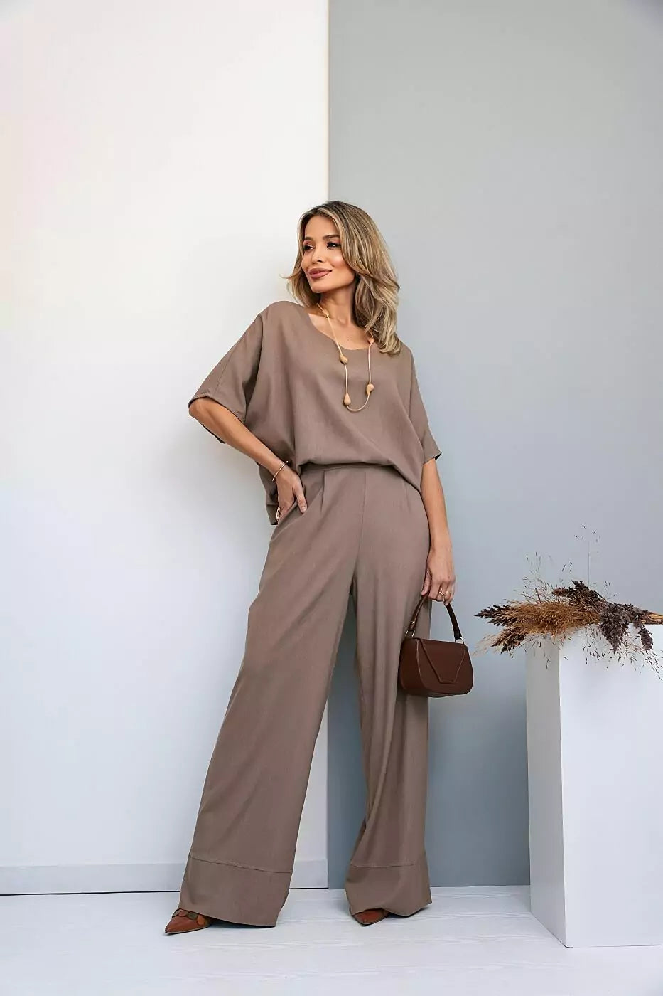 Conjunto de calça pantalona e blusa manga curta Lívia