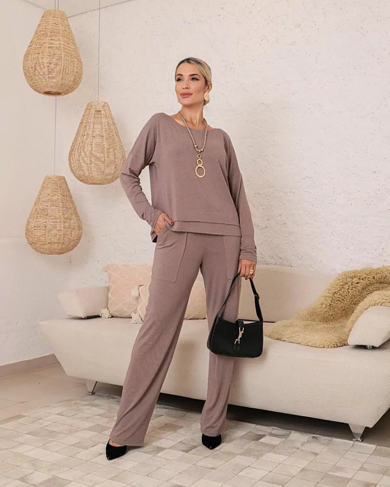 Conjunto de calça reta com blusa de manga longa Vanessa