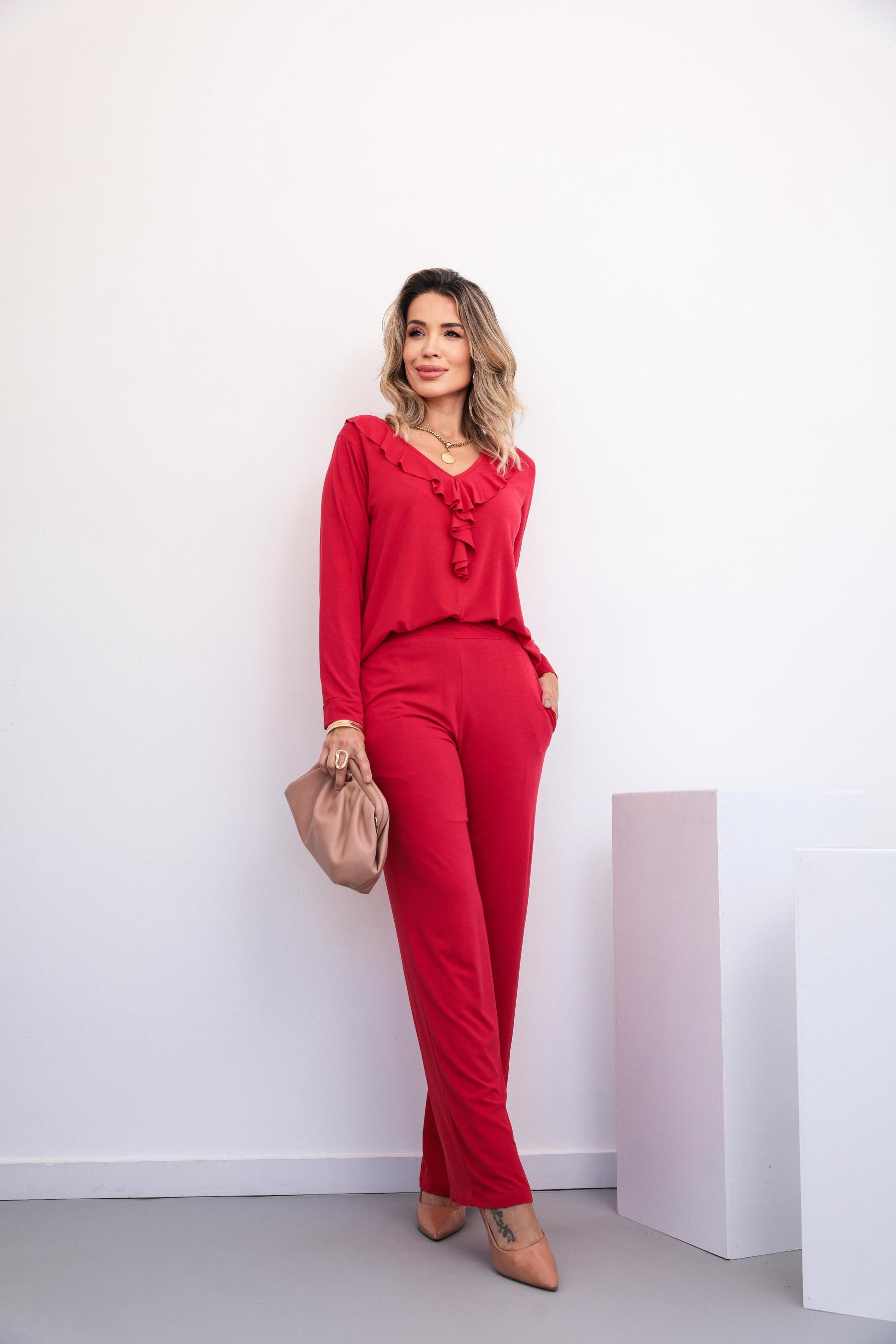 Conjunto de calça reta com blusa manga longa Martina