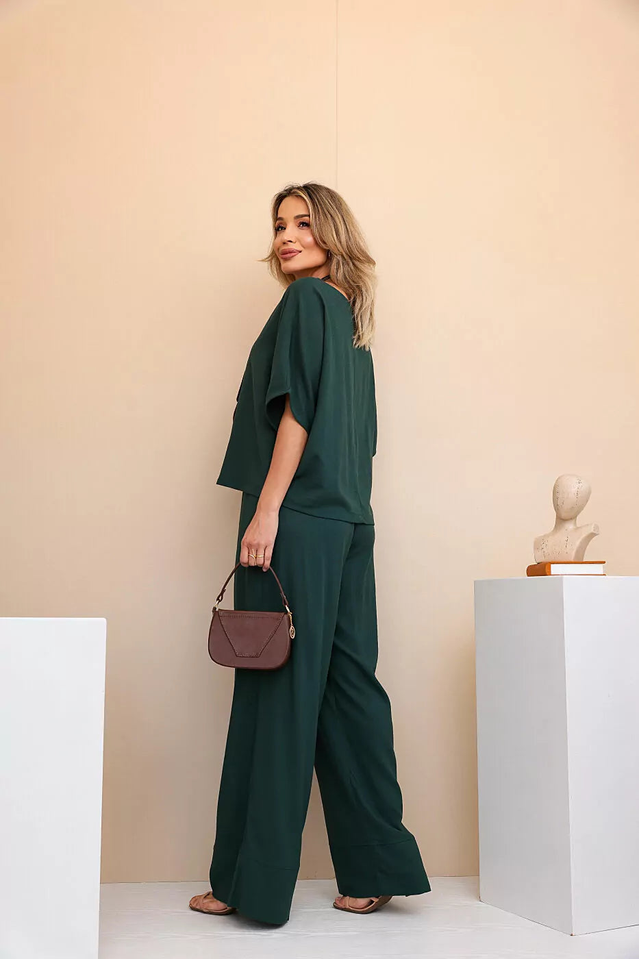 Conjunto de calça pantalona e blusa manga curta Lívia