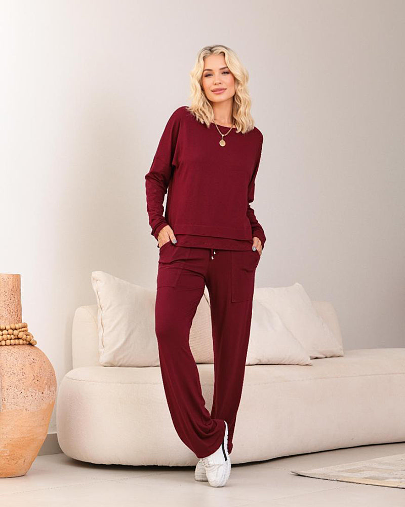 Conjunto de calça reta com blusa de manga longa Vanessa