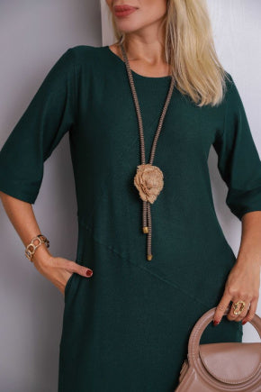 Vestido longo de manga 3/4 e decote redondo Isadora