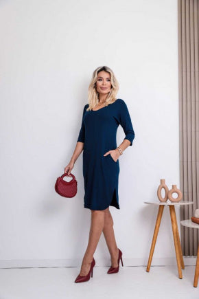 Vestido curto manga 3/4 com decote canoa Sol