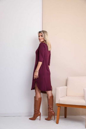 Vestido curto manga 3/4 com decote canoa Sol