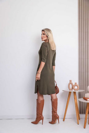 Vestido curto manga 3/4 com decote canoa Sol