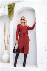 Conjunto de saia com blusa de manga longa e decote em V Bárbara