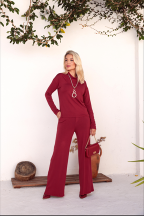 Conjunto de calça pantalona com manga longa e gola alta Laís