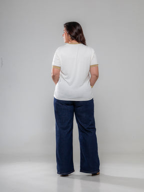 Camiseta de manga curta branca e bege Basic