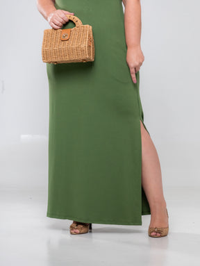 Vestido longo de manga curta com gola polo e fendas laterais verde Polo