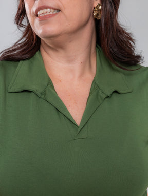 Vestido longo de manga curta com gola polo e fendas laterais verde Polo
