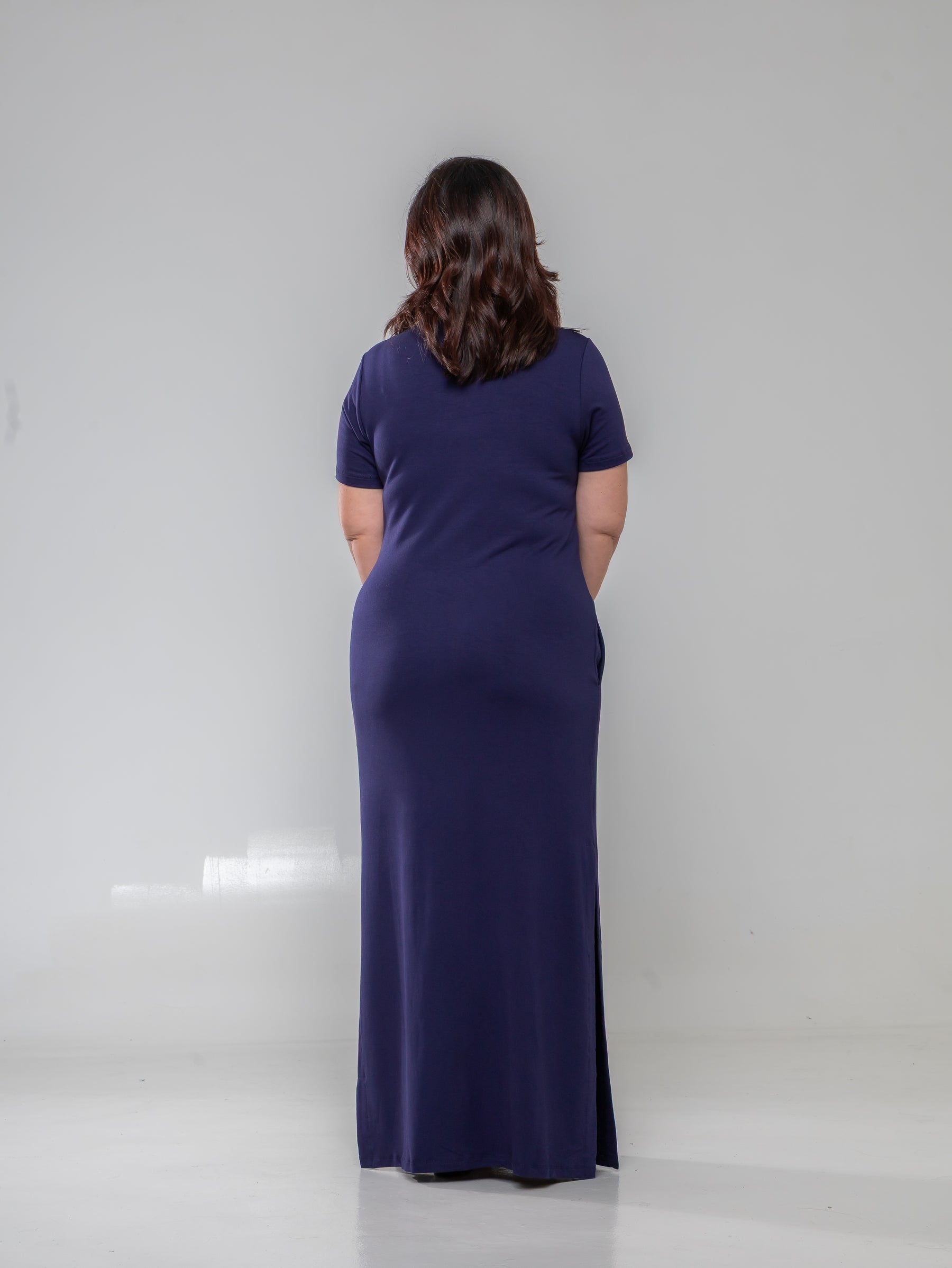 Vestido longo de manga curta com gola polo e fendas laterais azul Polo