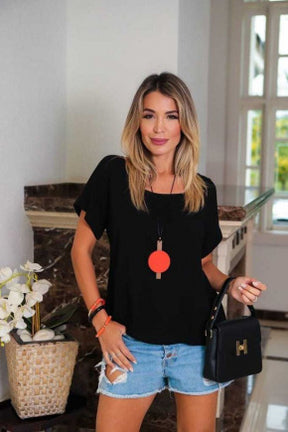 Blusa de manga curta e gola redonda Dandara