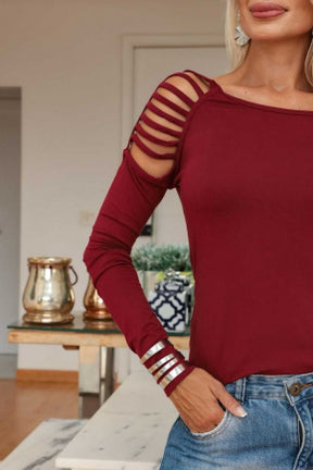 Blusa de manga longa com decote quadrado Gladiadora