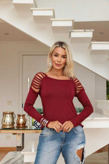 Blusa de manga longa com decote quadrado Gladiadora