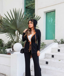 Trijunto de calça skinny com regata decote redondo e parka de manga longa com capuz Aurora