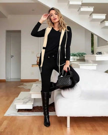 Trijunto de calça skinny com regata decote redondo e parka de manga longa com capuz Aurora