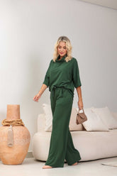Conjunto de calça pantalona com manga curta e gola boba Lizandra