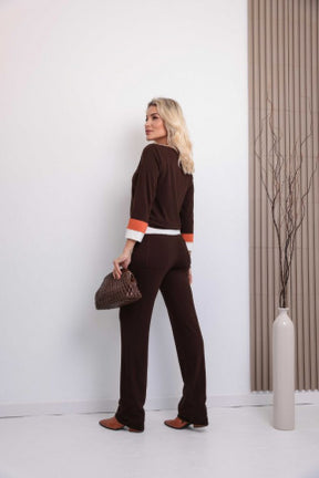 Conjunto de calça reta e blusa decote quadrado com manga 7/8 Simone