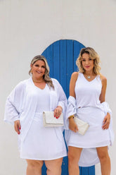 Trijunto de shorts/saia kimono com manga 3/4 e regata decote V Ivete