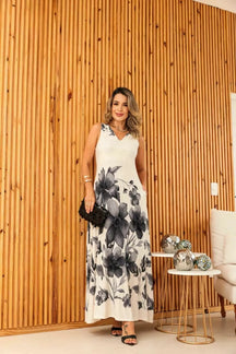 Vestido longo regata com gola em V Emília