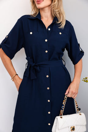 Vestido midi com fechamento em botões Isabel